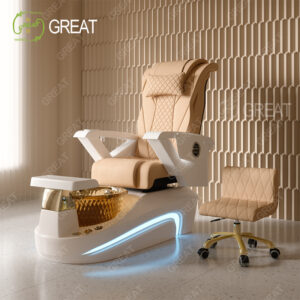 High Quality Beauty Salon Equipment buff Leather Massage Foot Spa Chair Luxury Modern Led Light Pedicure Chair for Sale