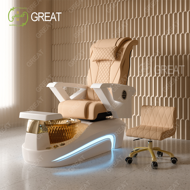 High Quality Beauty Salon Equipment buff Leather Massage Foot Spa Chair Luxury Modern Led Light Pedicure Chair for Sale