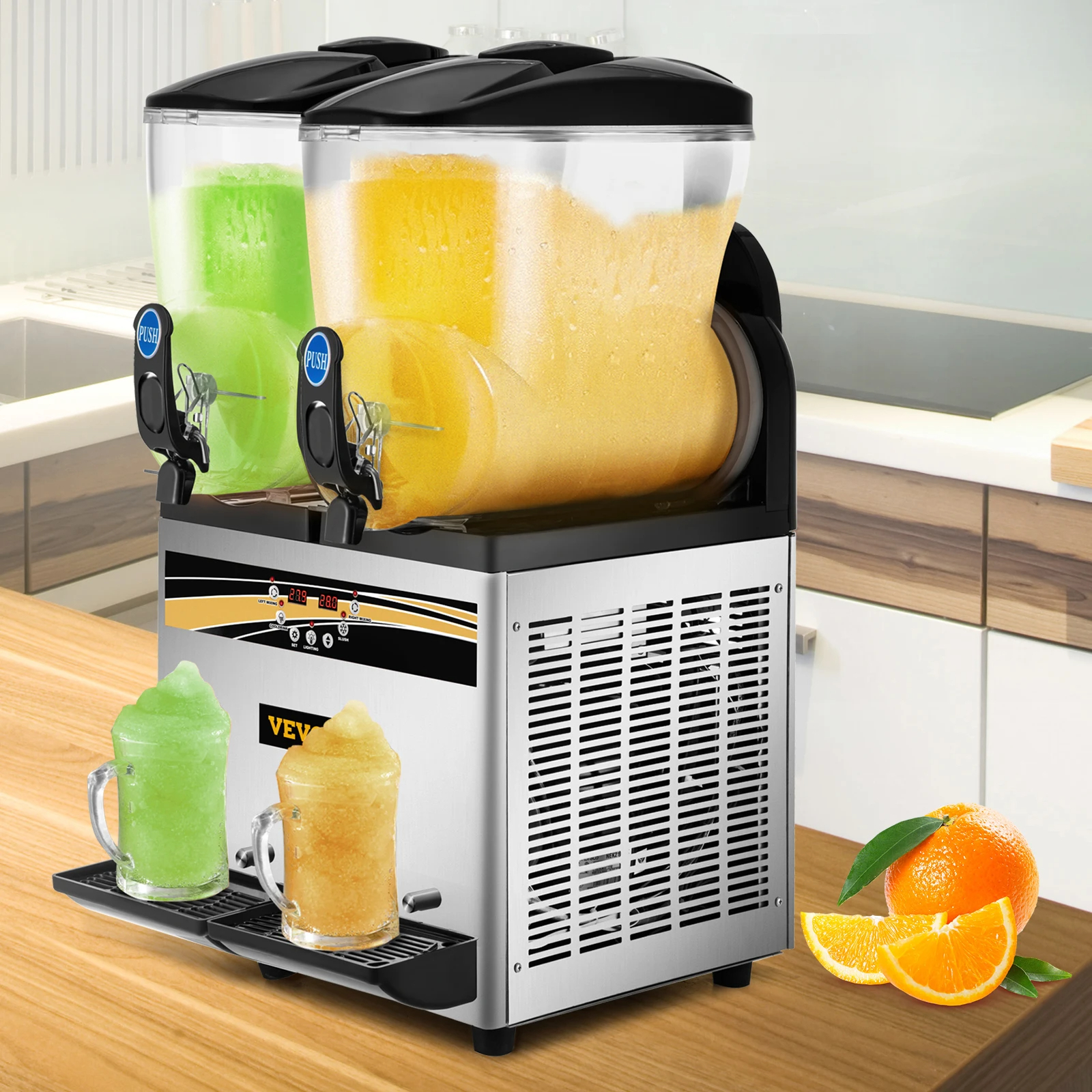 VEVOR Commercial Slushy Machine 15L Double Tank Margarita Machine Stainless Steel Frozen Drink Machine Perfect for Cafes Bars
