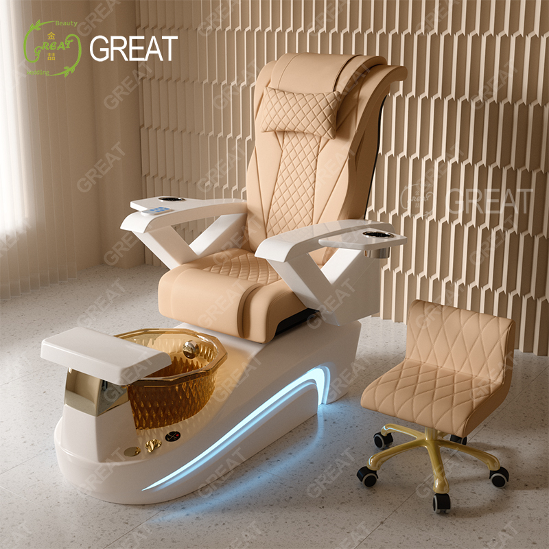 High Quality Beauty Salon Equipment buff Leather Massage Foot Spa Chair Luxury Modern Led Light Pedicure Chair for Sale - Image 2