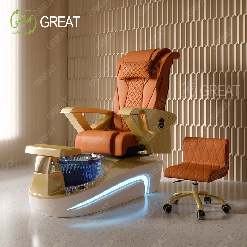 High Quality Beauty Salon Equipment buff Leather Massage Foot Spa Chair Luxury Modern Led Light Pedicure Chair for Sale - Image 3