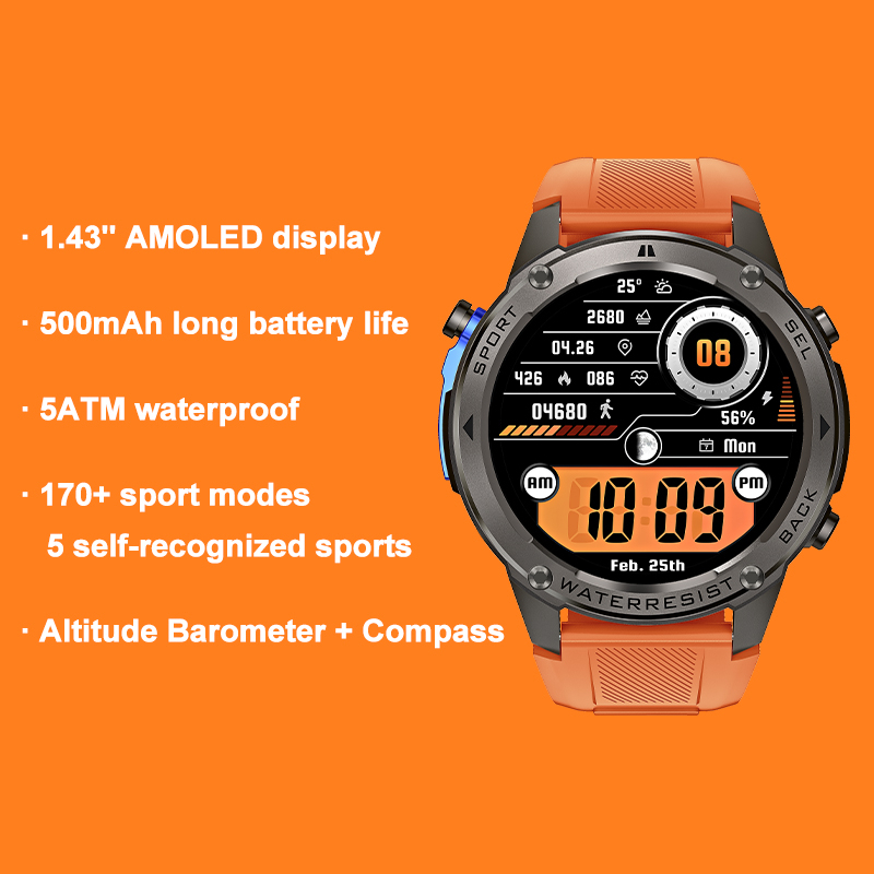 2025 Relojes Smart Watch 1.43inch AMOLED 500mAh Battery 5ATM Waterproof BT Calling GPS Sports SmartWatch DM56 Fitness Tracking - Image 4