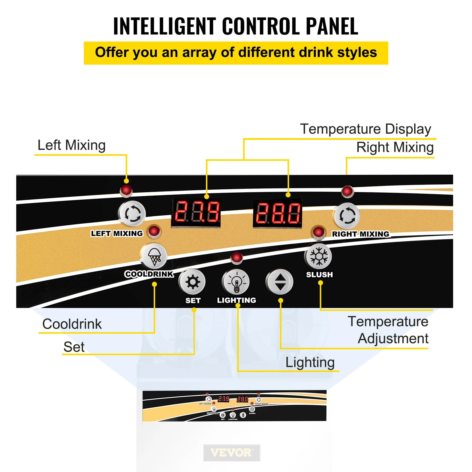 VEVOR Commercial Slushy Machine 15L Double Tank Margarita Machine Stainless Steel Frozen Drink Machine Perfect for Cafes Bars - Image 4