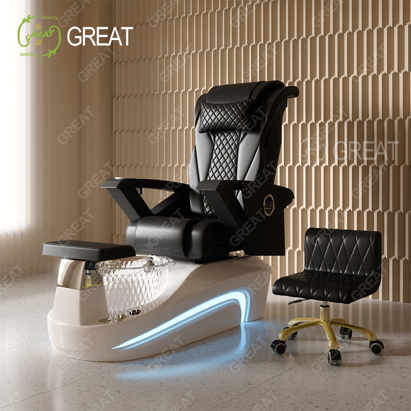 High Quality Beauty Salon Equipment buff Leather Massage Foot Spa Chair Luxury Modern Led Light Pedicure Chair for Sale - Image 4