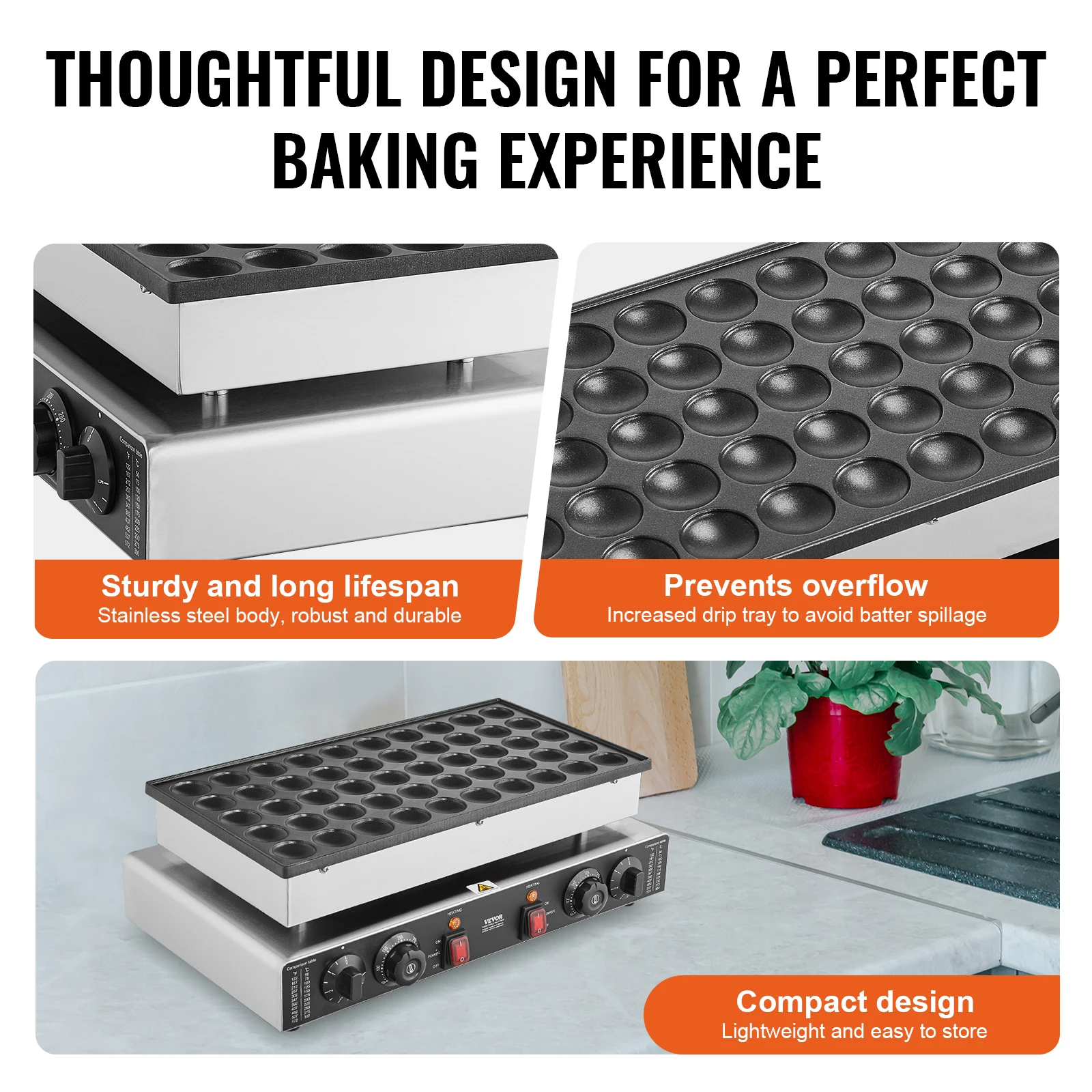 SucceBuy 50Pcs Mini Dutch Pancake Maker Dorayaki Baker Machine Commercial Non-stick Waffle Maker Dual Temp & Time Control - Image 4