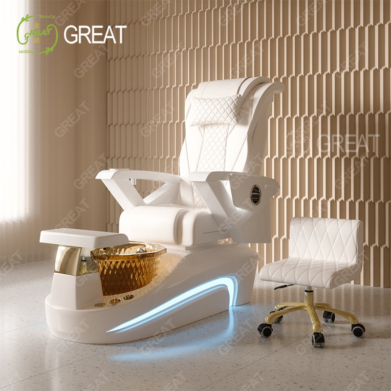High Quality Beauty Salon Equipment buff Leather Massage Foot Spa Chair Luxury Modern Led Light Pedicure Chair for Sale - Image 5