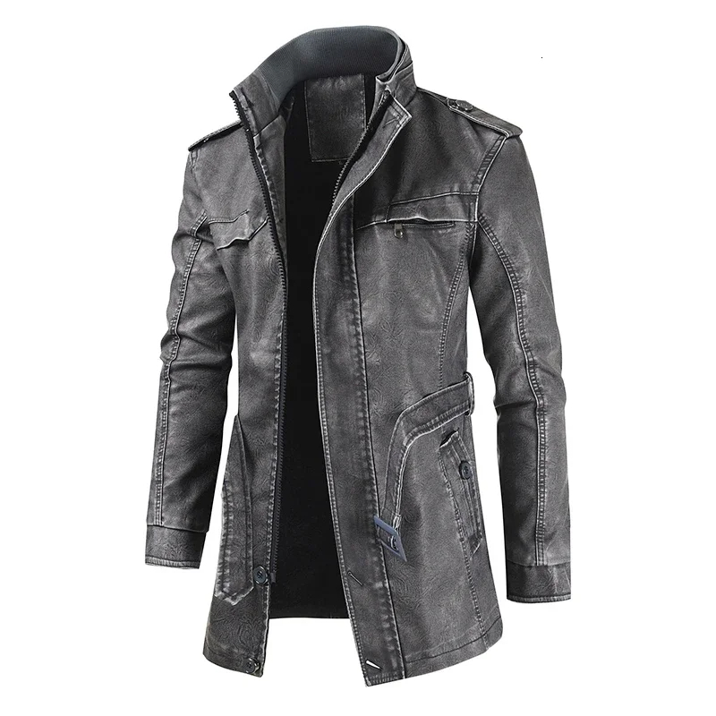 Men Outfit Fashion Warm Casual Vintage Faux Leather Jacket - Image 3