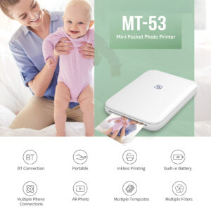 HPRT 2*3inch Compact Portable Mini Color Photo Printer MT53 HD Zink Paper 550mAh Share Creative DIY for Students Office Travel