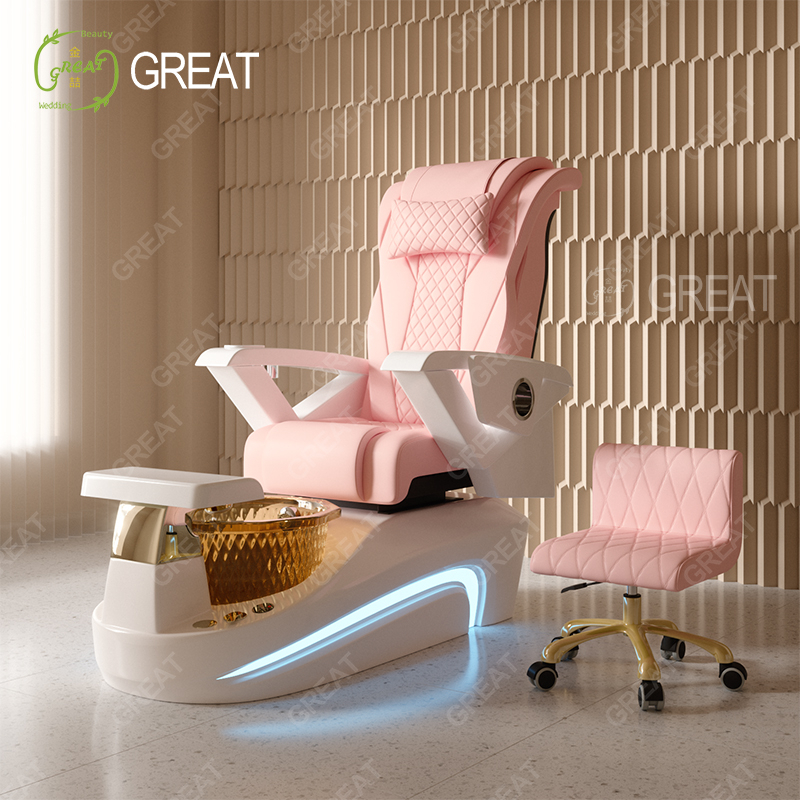 High Quality Beauty Salon Equipment buff Leather Massage Foot Spa Chair Luxury Modern Led Light Pedicure Chair for Sale - Image 6