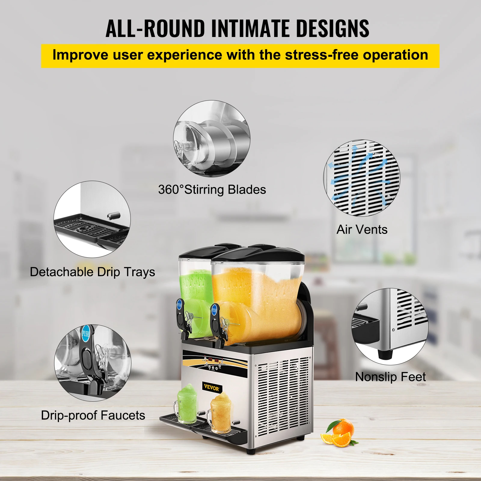 VEVOR Commercial Slushy Machine 15L Double Tank Margarita Machine Stainless Steel Frozen Drink Machine Perfect for Cafes Bars - Image 2