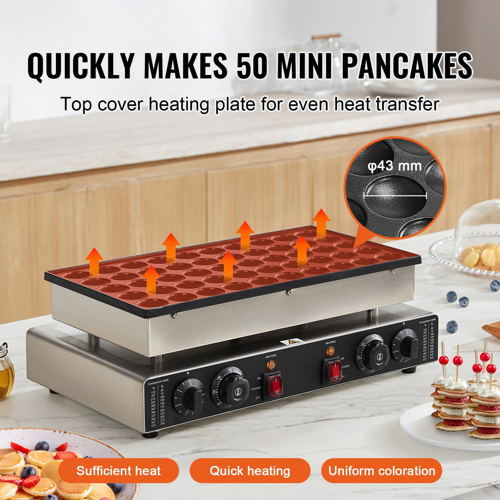 SucceBuy 50Pcs Mini Dutch Pancake Maker Dorayaki Baker Machine Commercial Non-stick Waffle Maker Dual Temp & Time Control - Image 6