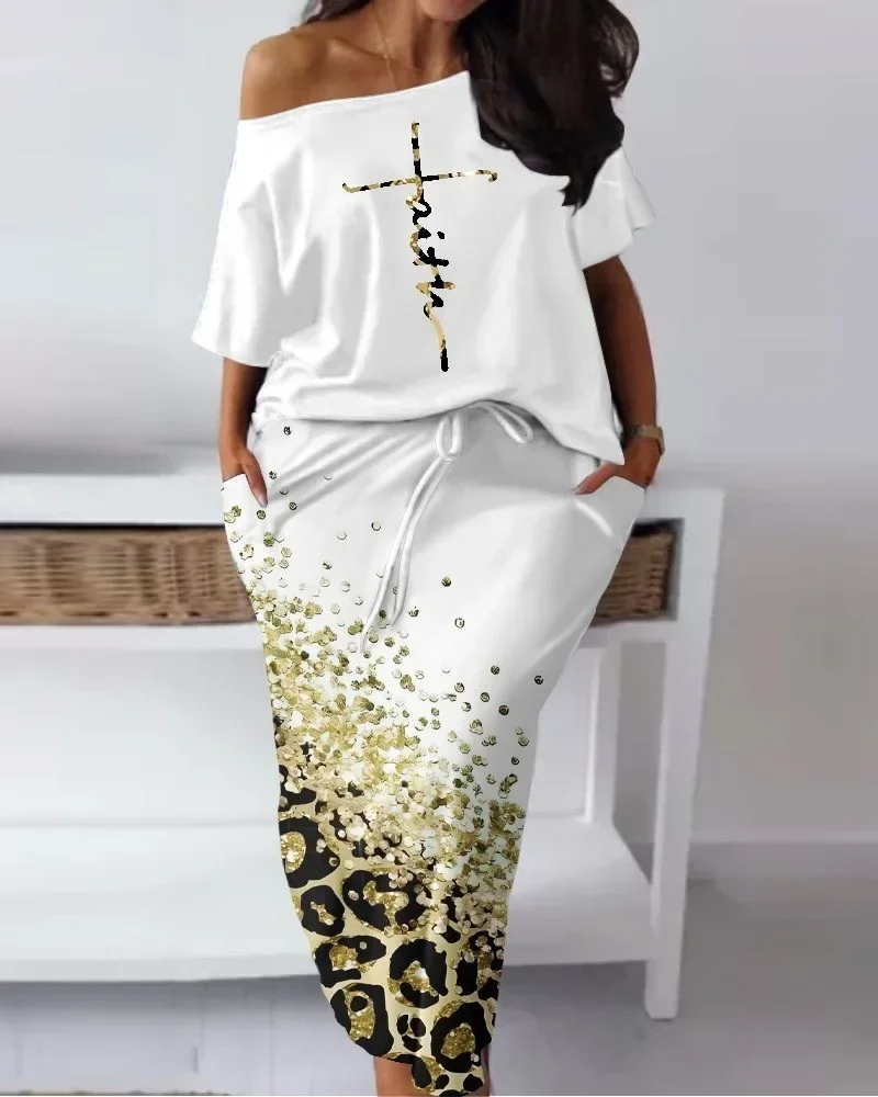 Customized 2024 Summer Elegant African Women Half Sleeve Polyester Printing 2piece - Image 2