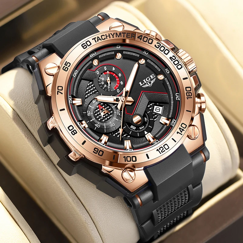LIGE Waterproof Watches For Men Fashion Creative Silicone Men's Quartz Wristwatch Military Sports Date Chronograph Montre Homme
