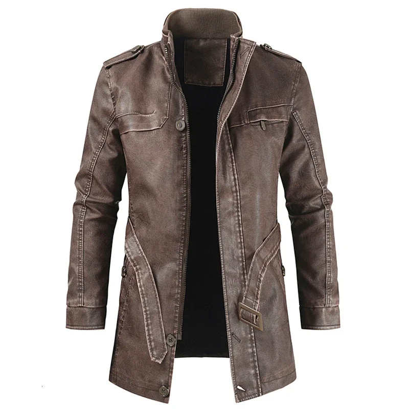 Men Outfit Fashion Warm Casual Vintage Faux Leather Jacket - Image 5