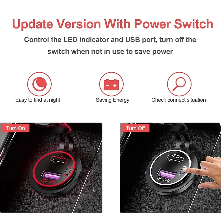 ROXGOCT 48W Boat Charger Socket USB Type C PD+QC 3.0 Quick Charger With Switch USB Charger Socket For Motorcycle Car RV ATV - Image 2