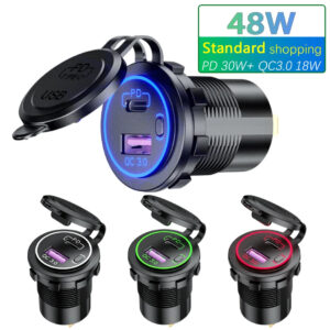 ROXGOCT 48W Boat Charger Socket USB Type C PD+QC 3.0 Quick Charger With Switch USB Charger Socket For Motorcycle Car RV ATV