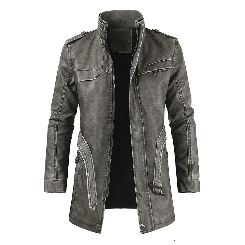 Men Outfit Fashion Warm Casual Vintage Faux Leather Jacket - Image 6