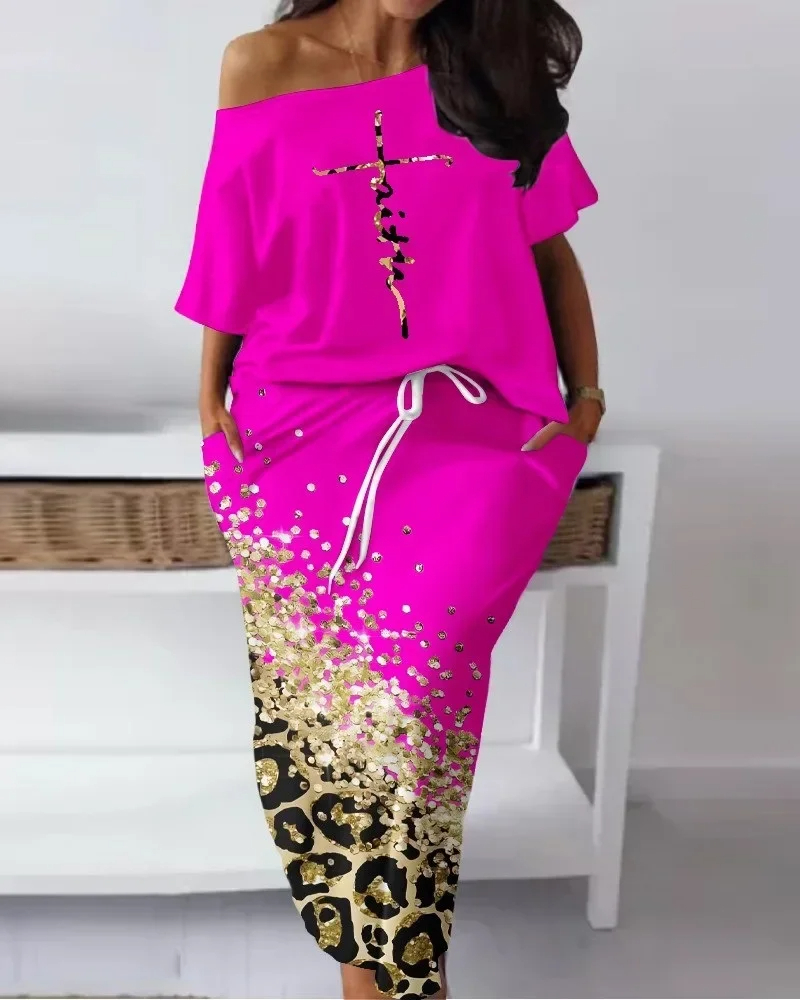 Customized 2024 Summer Elegant African Women Half Sleeve Polyester Printing 2piece - Image 3