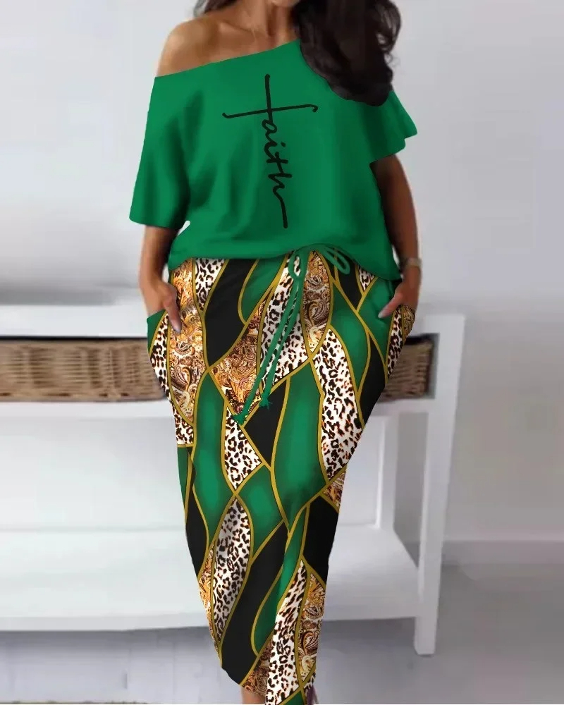 Customized 2024 Summer Elegant African Women Half Sleeve Polyester Printing 2piece - Image 4