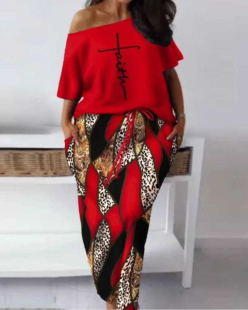 Customized 2024 Summer Elegant African Women Half Sleeve Polyester Printing 2piece - Image 5