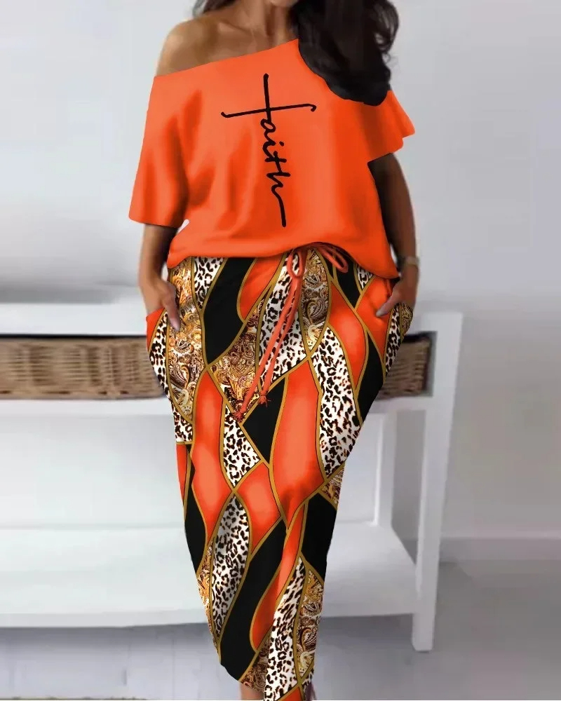 Customized 2024 Summer Elegant African Women Half Sleeve Polyester Printing 2piece - Image 6