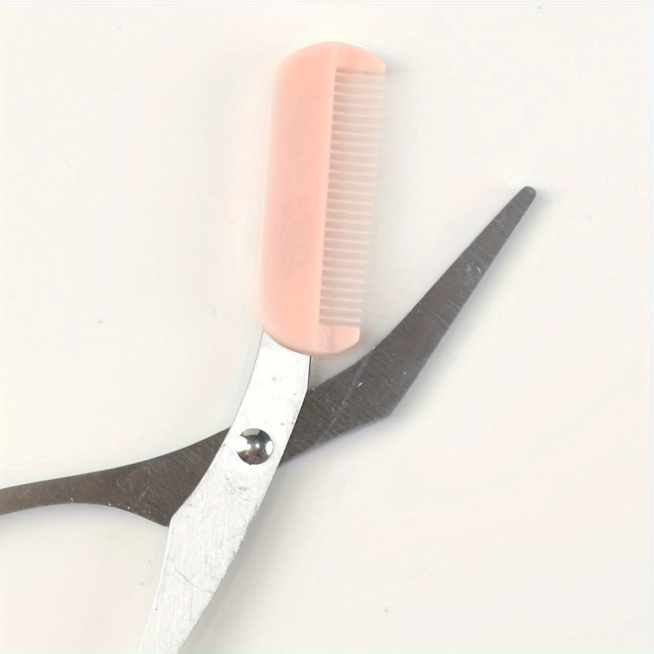 Pink eyebrow trimming scissors with built-in comb - stainless steel, precise grooming tool, creating perfect eyebrows - Image 3