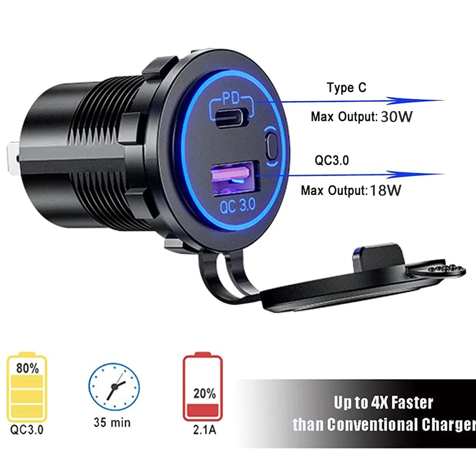 ROXGOCT 48W Boat Charger Socket USB Type C PD+QC 3.0 Quick Charger With Switch USB Charger Socket For Motorcycle Car RV ATV - Image 4