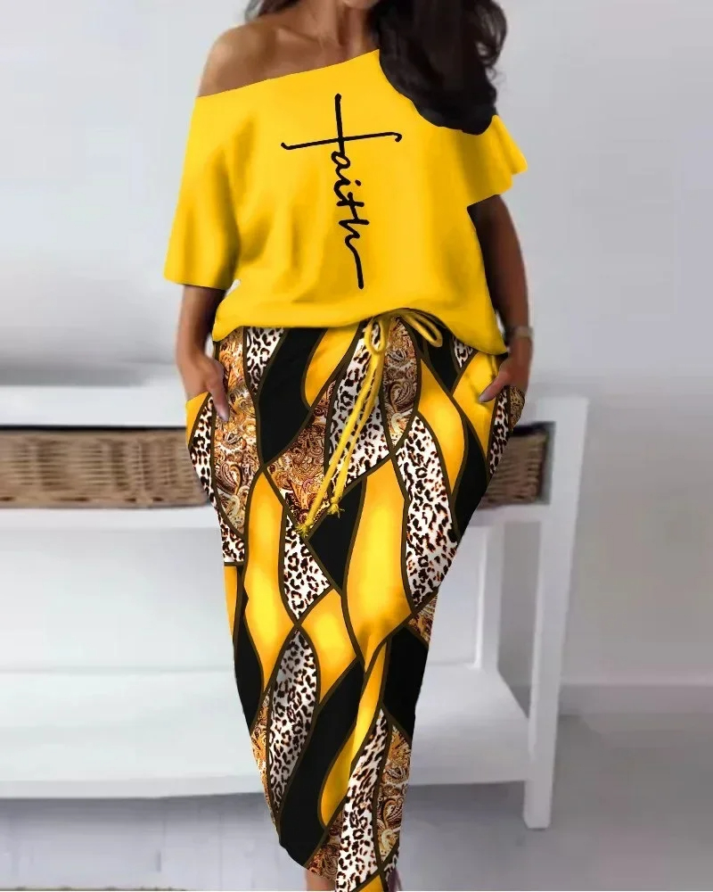 Customized 2024 Summer Elegant African Women Half Sleeve Polyester Printing 2piece - Image 8