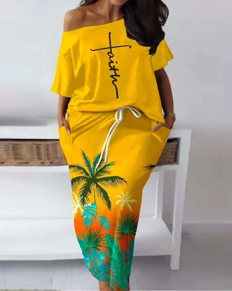 Customized 2024 Summer Elegant African Women Half Sleeve Polyester Printing 2piece - Image 9