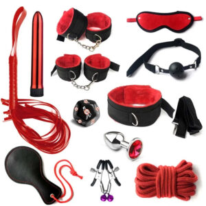 BDSM Adult Sexy Toys For Women Handcuffs Whip Anal Nipple Clamp Blindfold Strap On Vibrator Sex Bondage Set Sexual Couples Kit18