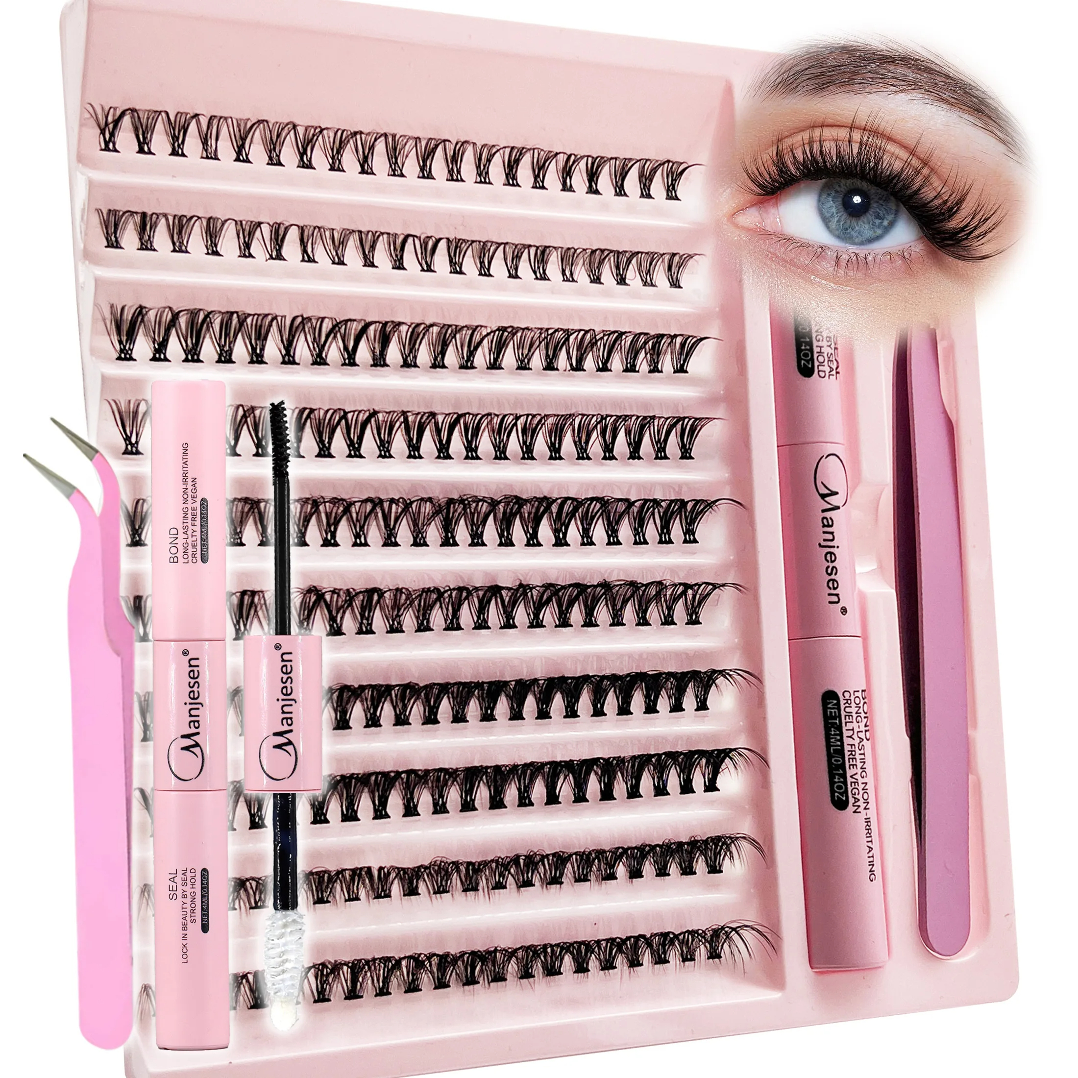 DIY Lashes Extension Kit Eyelashes 200 PCS Clusters Lash Bond and Seal Makeup Tools for Gluing Lashes Gluing Glue Accessories