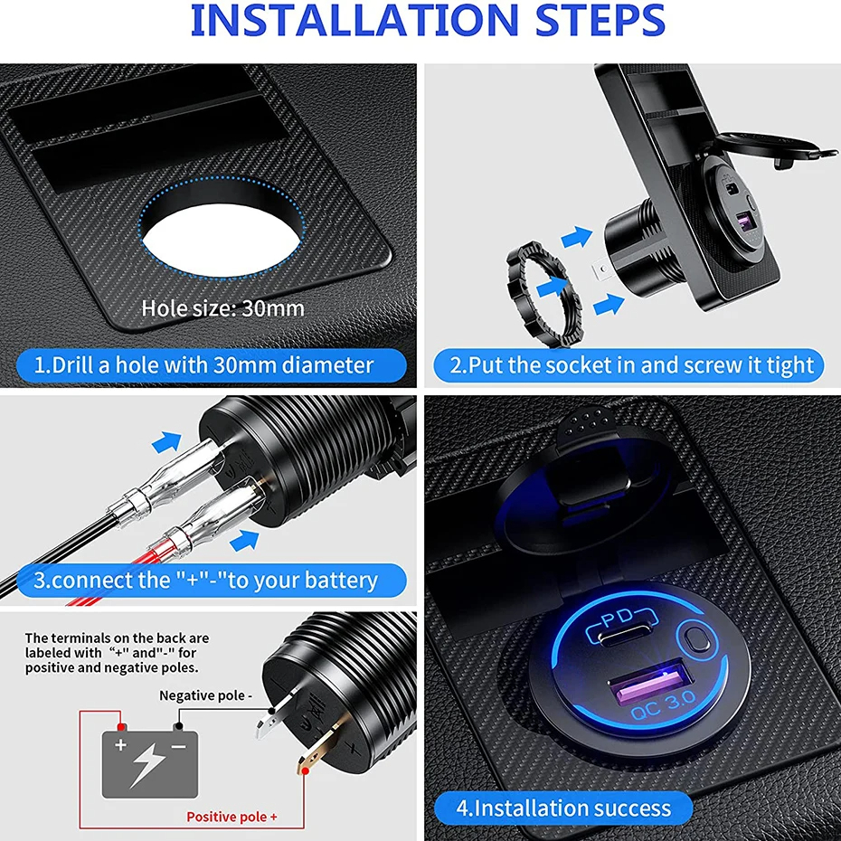 ROXGOCT 48W Boat Charger Socket USB Type C PD+QC 3.0 Quick Charger With Switch USB Charger Socket For Motorcycle Car RV ATV - Image 5
