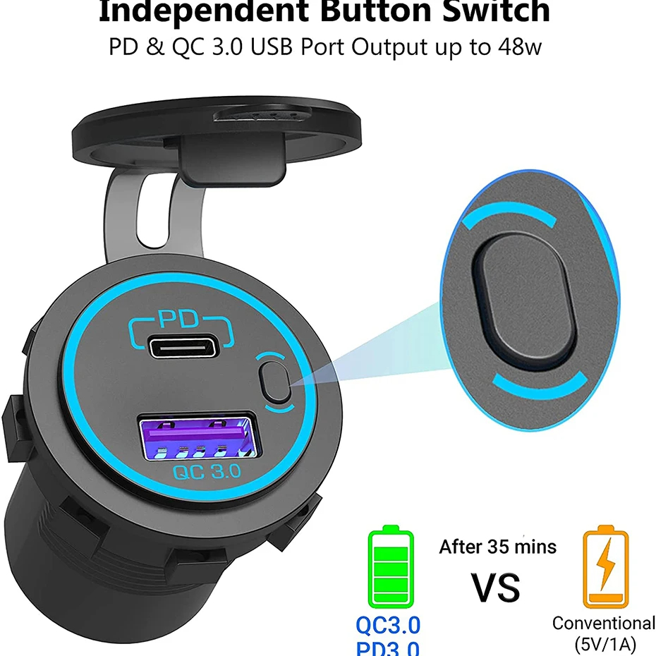 ROXGOCT 48W Boat Charger Socket USB Type C PD+QC 3.0 Quick Charger With Switch USB Charger Socket For Motorcycle Car RV ATV - Image 6