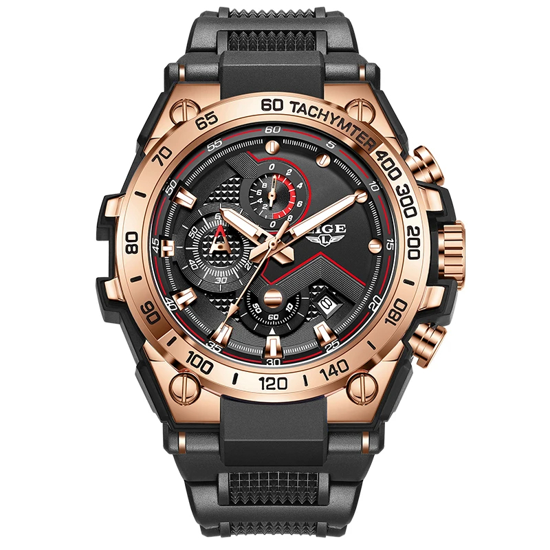 LIGE Waterproof Watches For Men Fashion Creative Silicone Men's Quartz Wristwatch Military Sports Date Chronograph Montre Homme - Image 3