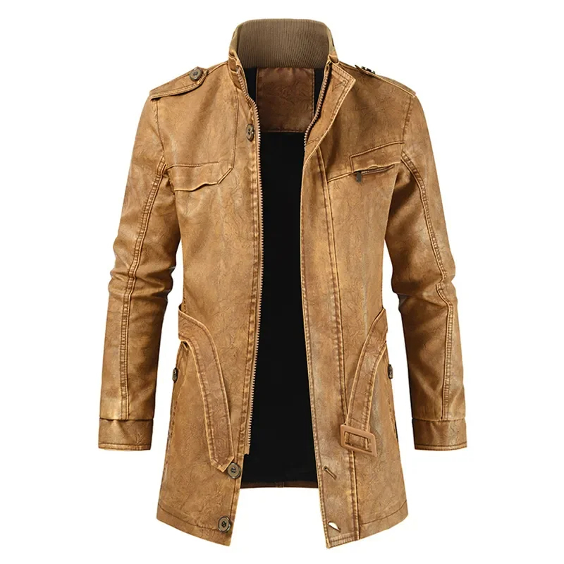 Men Outfit Fashion Warm Casual Vintage Faux Leather Jacket